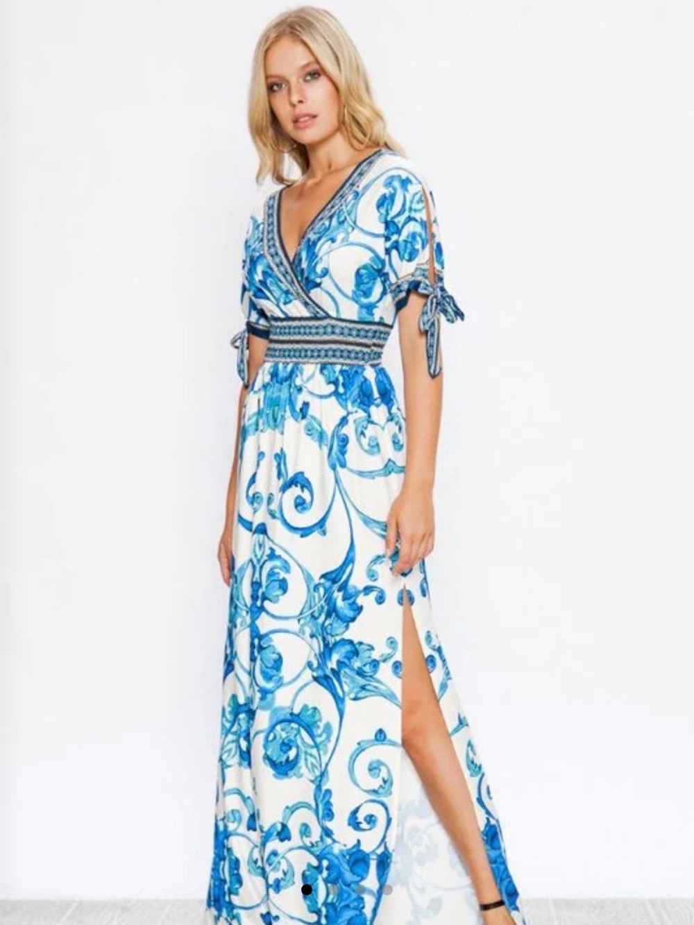 Boston Proper Blue White Baroque Print Maxi Dress NWT XL Resortwear